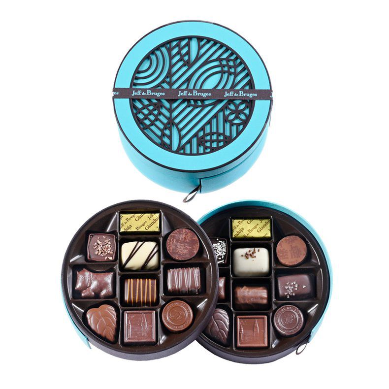 Boîte chocolats assortis ronde bleue 250g - JEFF DE BRUGES - Angers